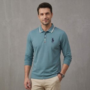 Polo Manche Longue Wetson - En Maille Texturée - Teal Blue