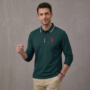 Polo Manche Longue Wetson - En Maille Texturée - Forest Green
