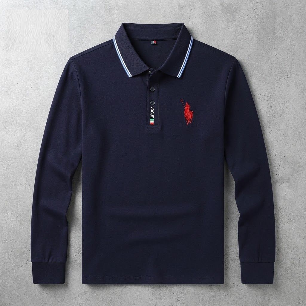 Polo Manche Longue Wetson - En Maille Texturée - Navy – Image 3