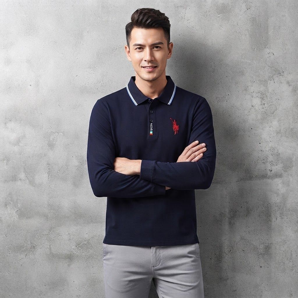 Polo Manche Longue Wetson - En Maille Texturée - Navy