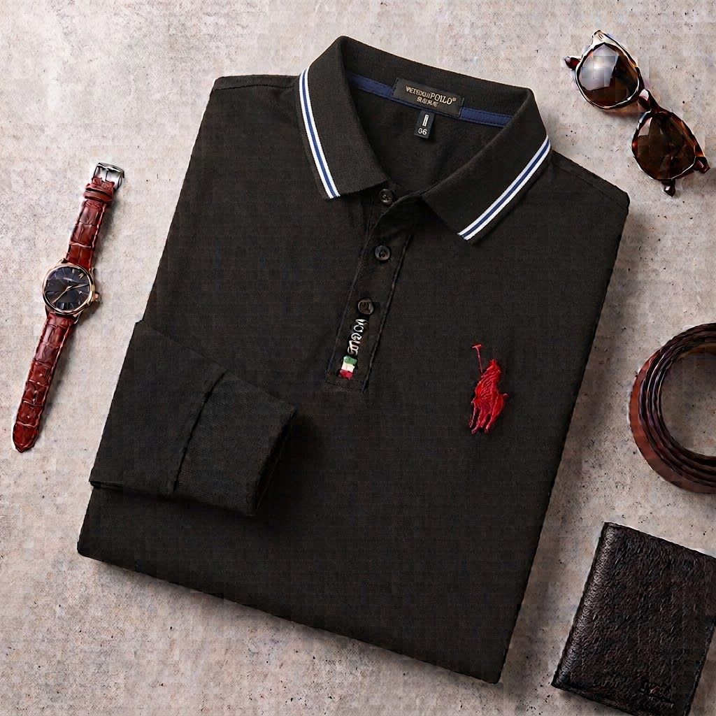 Polo Manche Longue Wetson - En Maille Texturée - Noir – Image 4