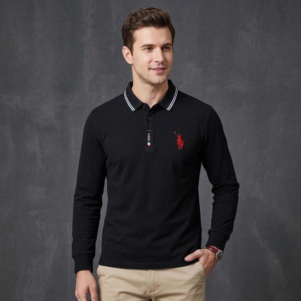Polo Manche Longue Wetson - En Maille Texturée - Noir