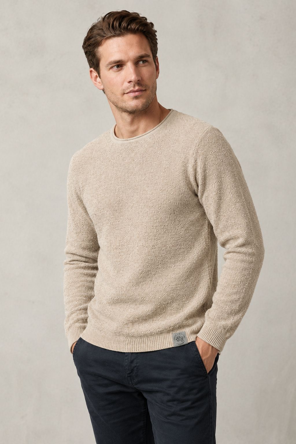 Pull Eight2Nine Texturé à Col Rond - Confort & Douceur - Beige – Image 2