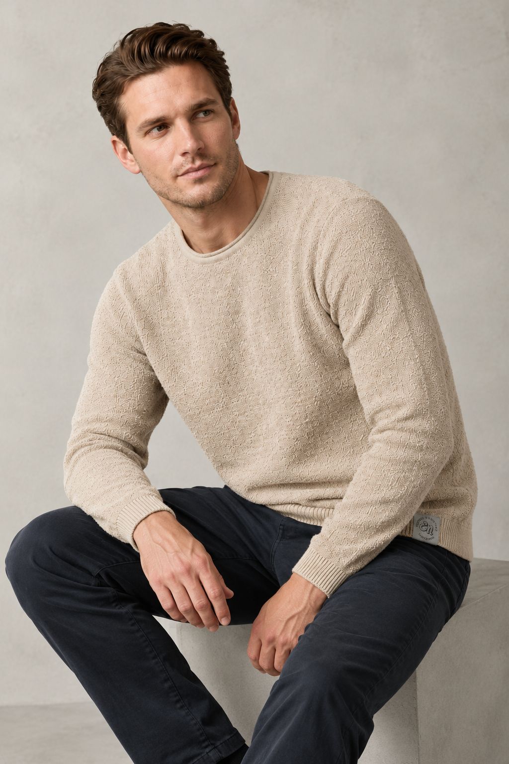Pull Eight2Nine Texturé à Col Rond - Confort & Douceur - Beige – Image 3