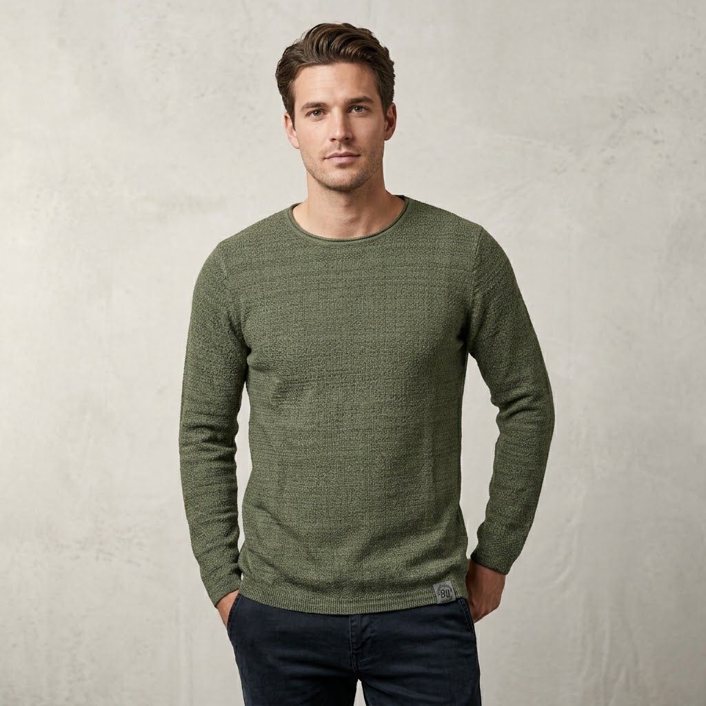 Pull Eight2Nine Texturé à Col Rond - Confort & Douceur - Dark Green