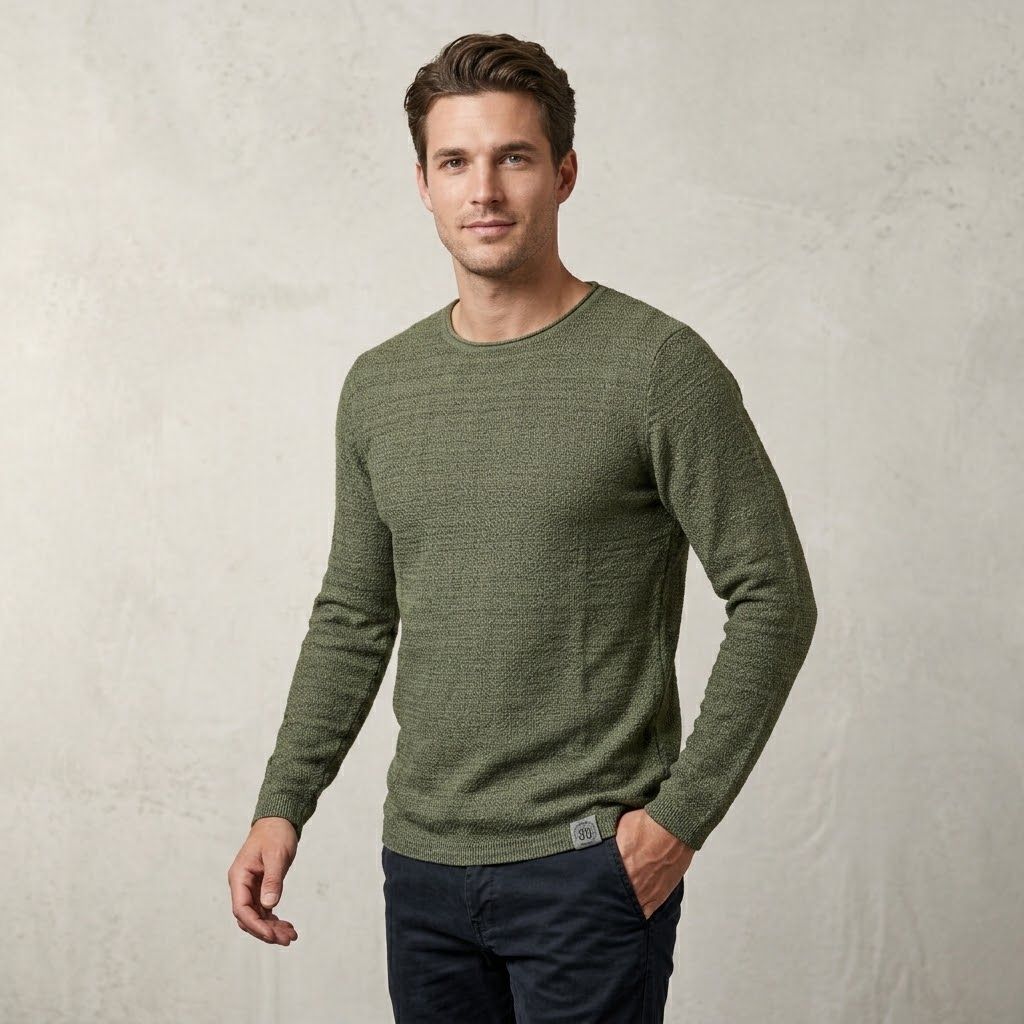 Pull Eight2Nine Texturé à Col Rond - Confort & Douceur - Dark Green – Image 2