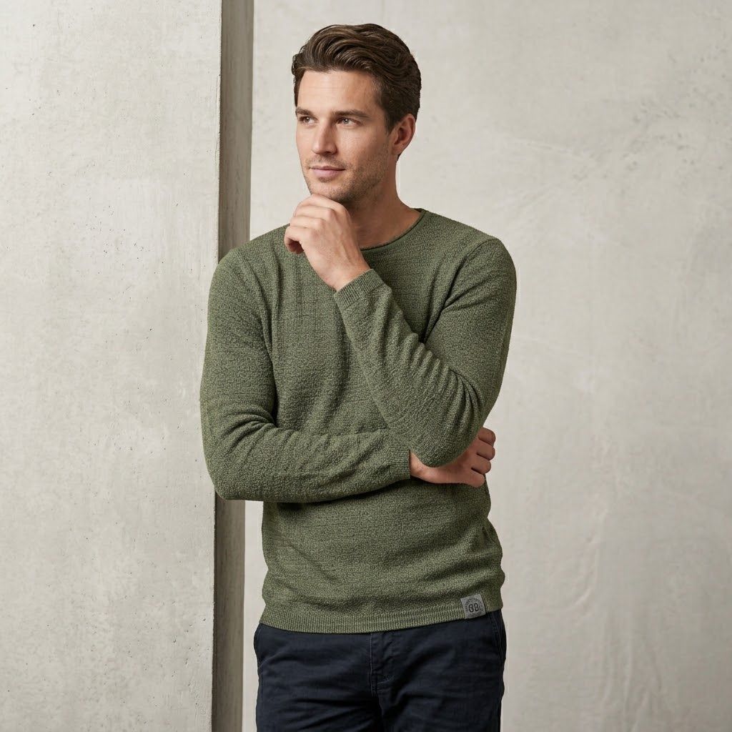 Pull Eight2Nine Texturé à Col Rond - Confort & Douceur - Dark Green – Image 3