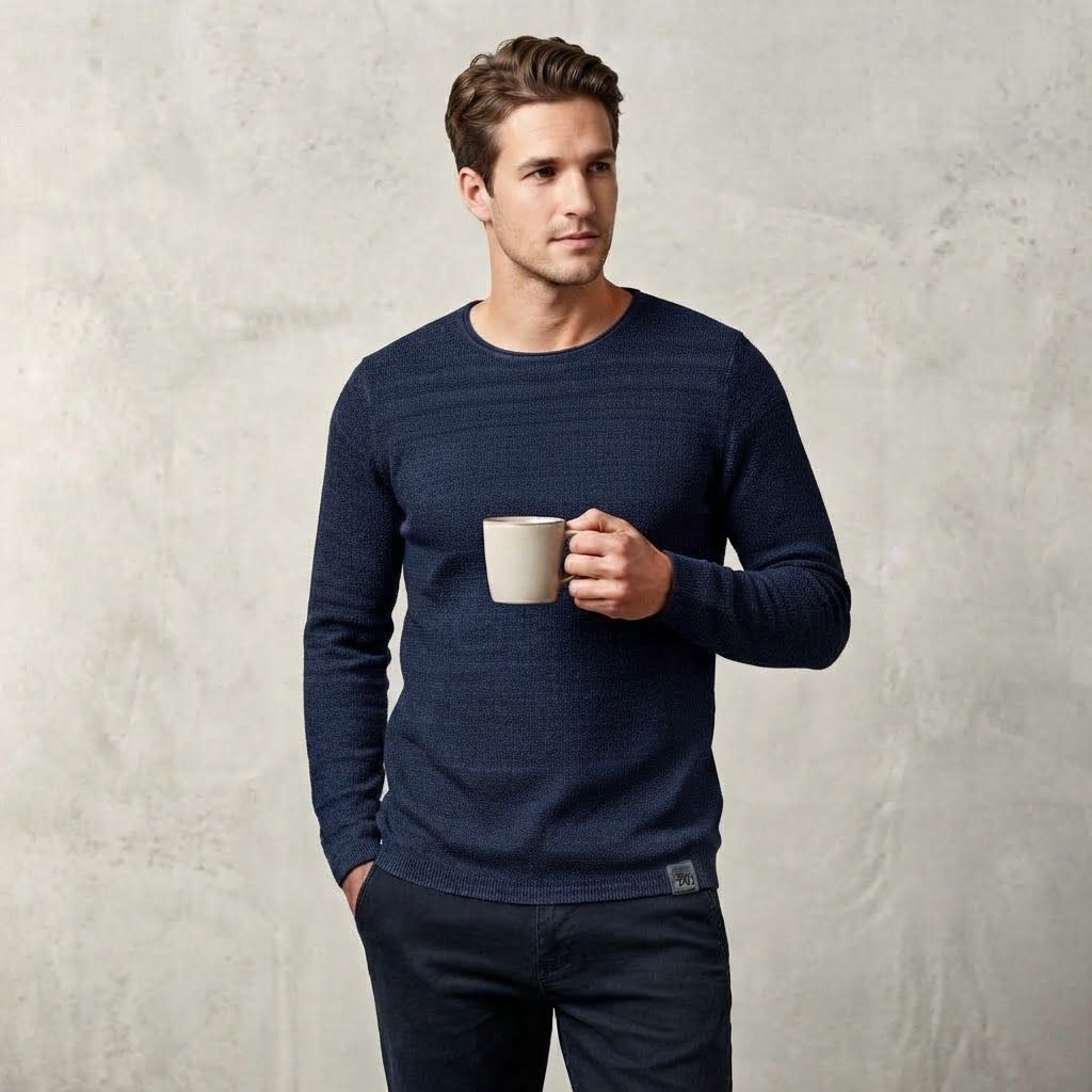 Pull Eight2Nine Texturé à Col Rond - Confort & Douceur - Navy – Image 2