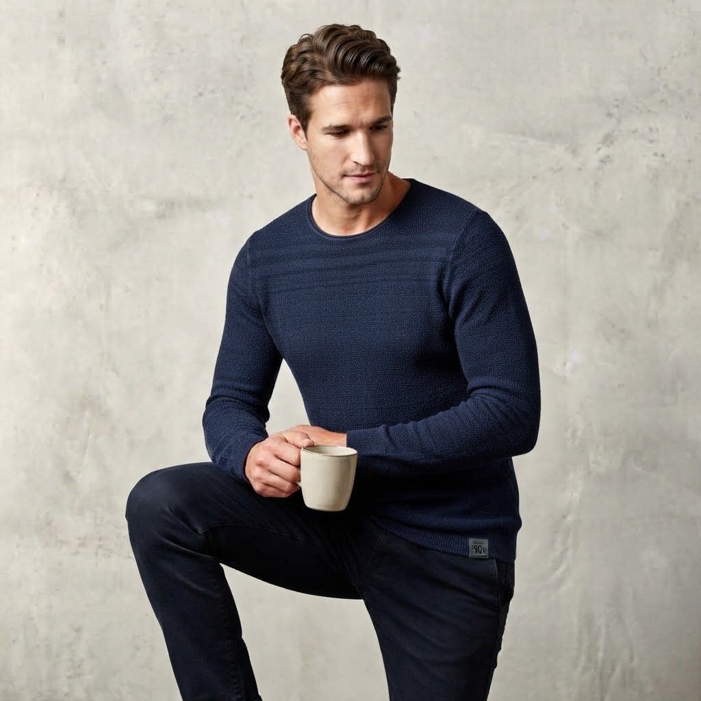 Pull Eight2Nine Texturé à Col Rond - Confort & Douceur - Navy – Image 3