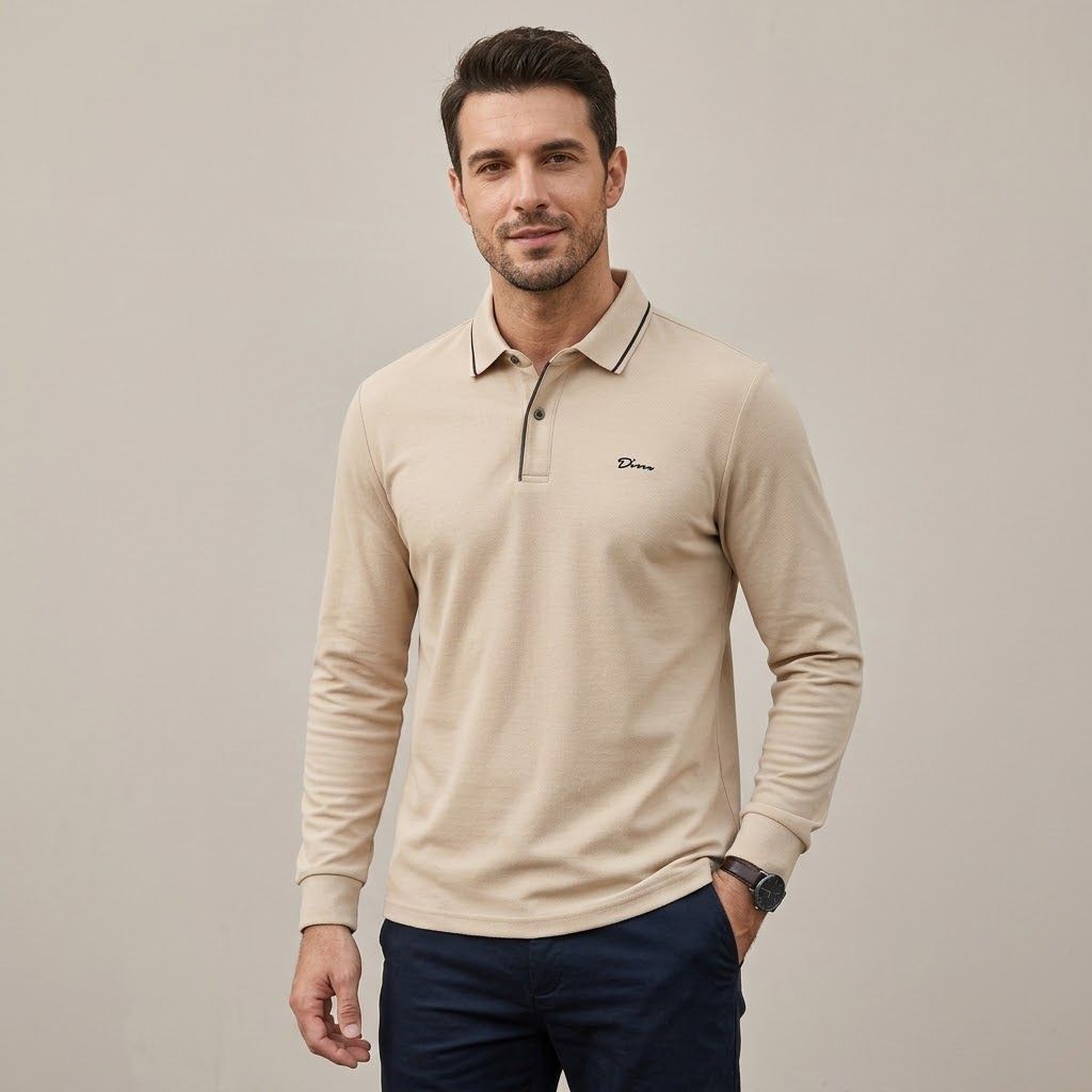 Polo Manche Longue Dinn - En Maille Texturée - Beige