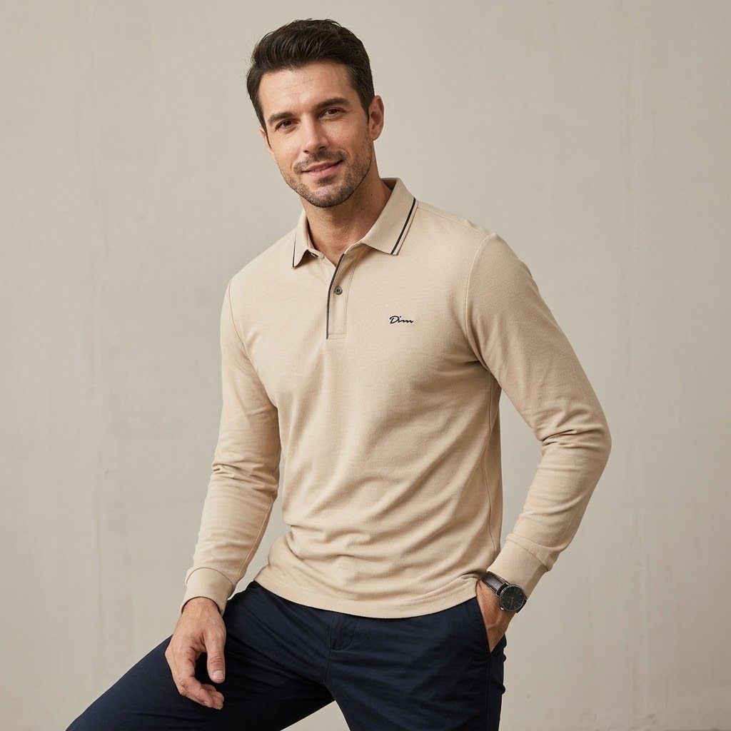 Polo Manche Longue Dinn - En Maille Texturée - Beige – Image 3