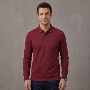 Polo Manche Longue Dinn - En Maille Texturée - Bordeau