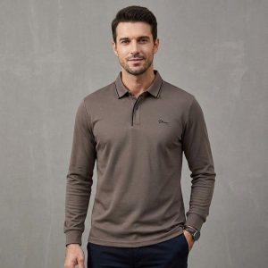Polo Manche Longue Dinn - En Maille Texturée - Marron