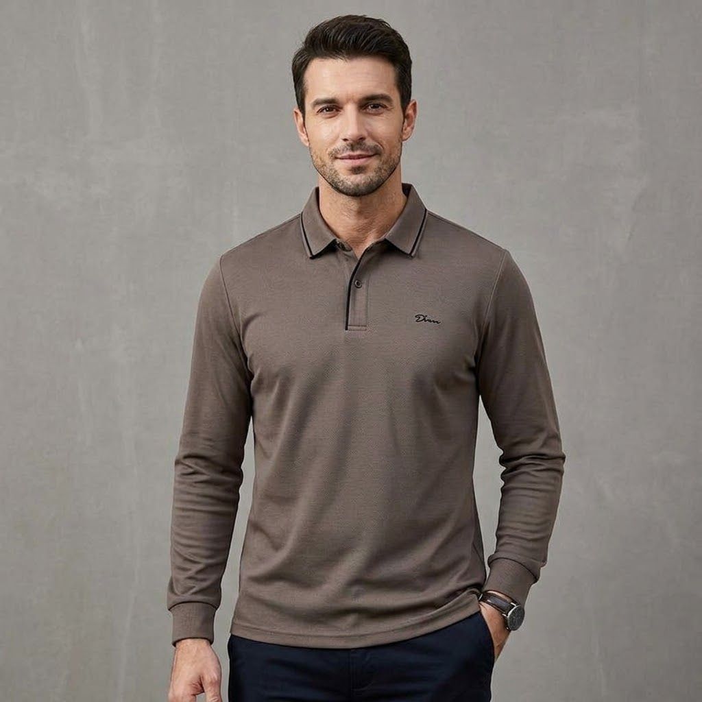 Polo Manche Longue Dinn - En Maille Texturée - Marron