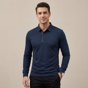 Polo Manche Longue Dinn - En Maille Texturée - Navy