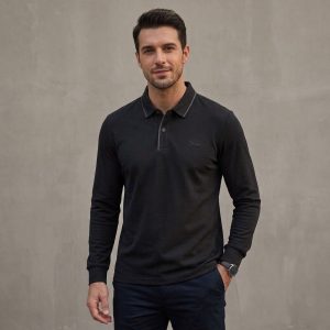 Polo Manche Longue Dinn - En Maille Texturée - Noir
