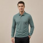 Polo Manche Longue Dinn - En Maille Texturée - Teal Blue