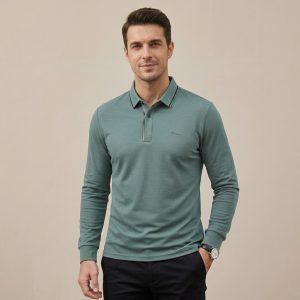 Polo Manche Longue Dinn - En Maille Texturée - Teal Blue