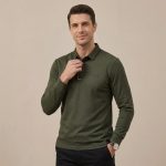 Polo Manche Longue Dinn - En Maille Texturée - Vert Militaire