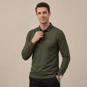 Polo Manche Longue Dinn - En Maille Texturée - Vert Militaire